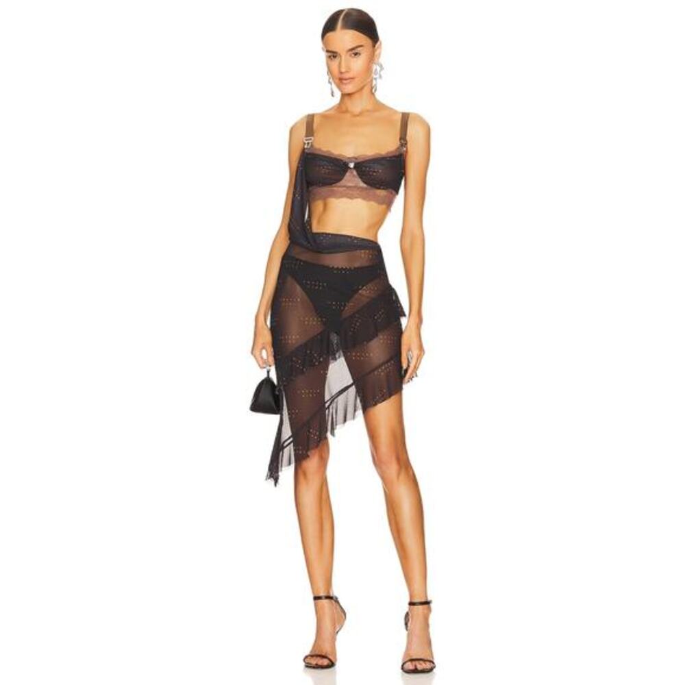 Poster Girl‎ Desiree Dress Black & Tan Lace Trim Mesh Lingerie Look Set Medium